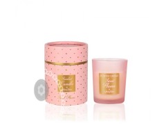 Αρωματικό Κερί  ροζ χρυσό πουά με άρωμα Sweet flavor διάμετρος κουτιού 7 x 9cm By Soaptales