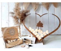 Ευχολόγιο γάμου Plexiglass & ξύλο σε σχήμα καρδιάς με βάση Personalized με τα ονόματα του ζευγαριού