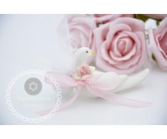 Πορσελάνινο πουλάκι διακοσμητικό λευκό με τριανταφυλλάκι ροζ