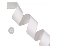 Κορδέλα γκρό λευκή 25mm με γαζί ροζ