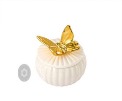 Μπομπονιέρα  Φοντανιέρα πορσελάνινη χρυσό καπάκι και πεταλούδα   Φ6Χ7CM
