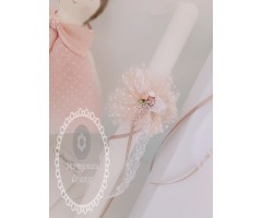 Πασχαλινή λαμπάδα κούκλα με τούλινο φόρεμα - εξ ολοκλήρου χειροποίητη - σε ροζ - χρυσό αποχρώσεις