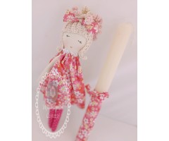 Πασχαλινή λαμπάδα κούκλα - εξ ολοκλήρου χειροποίητη με φλοράλ φόρεμα