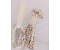 Πασχαλινή λαμπάδα κούκλα - εξ ολοκλήρου χειροποίητη με φλοράλ φόρεμα