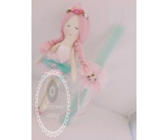 Πασχαλινή λαμπάδα μπαλαρίνα κούκλα - εξ ολοκλήρου χειροποίητη  - σε ροζ - βεραμάν αποχρώσεις