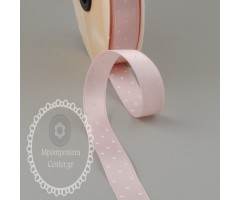 Κορδέλα σατεν ροζ με λευκό πουά 16mm