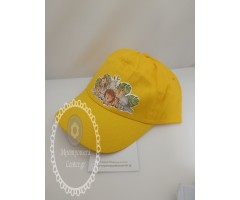 Μπομπονιέρα βάπτισης καπέλο κίτρινο με τύπωμα ζωάκια ή της επιλογής σας θεματικό