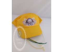 Μπομπονιέρα βάπτισης καπέλο κίτρινο με τύπωμα ελεφαντάκι ή της επιλογής σας θεματικό