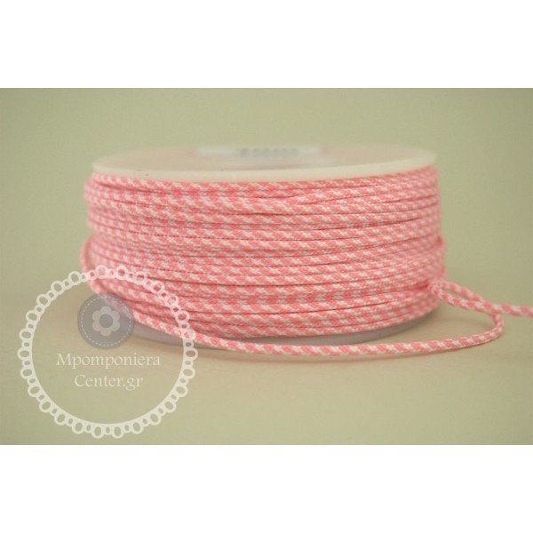 Κορδόνι ματ χρωματιστό δίχρωμο 2mm σε ροζ-λευκό