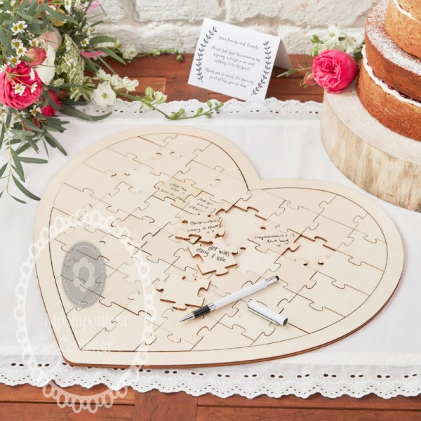 Ευχολόγιο γάμου ξύλινο παζλ καρδιά  - Personalized με τα ονόματα του ζευγαριού