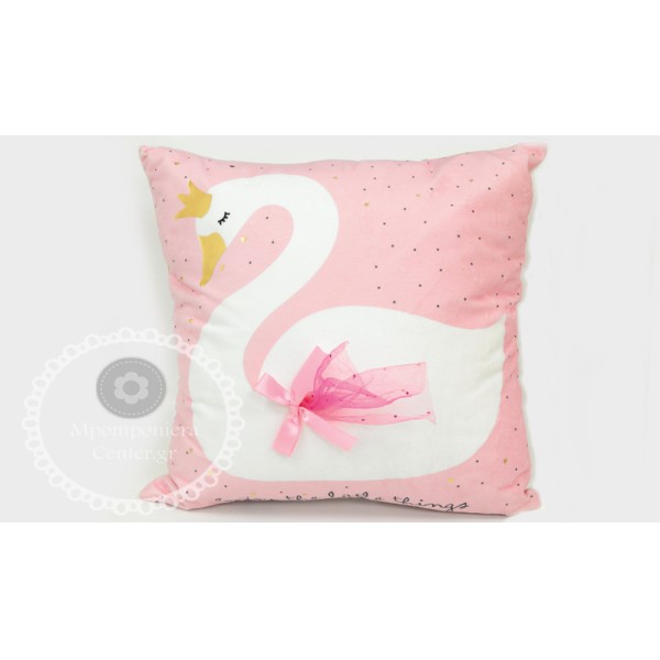 Υφασμάτινο μαξιλάρι με κύκνο σε baby pink
