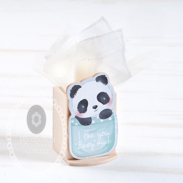 Μπομπονιέρα μολυβοθήκη panda Ξύλινη natural χρώμα. Διακοσμημένο με κοπτικό Panda